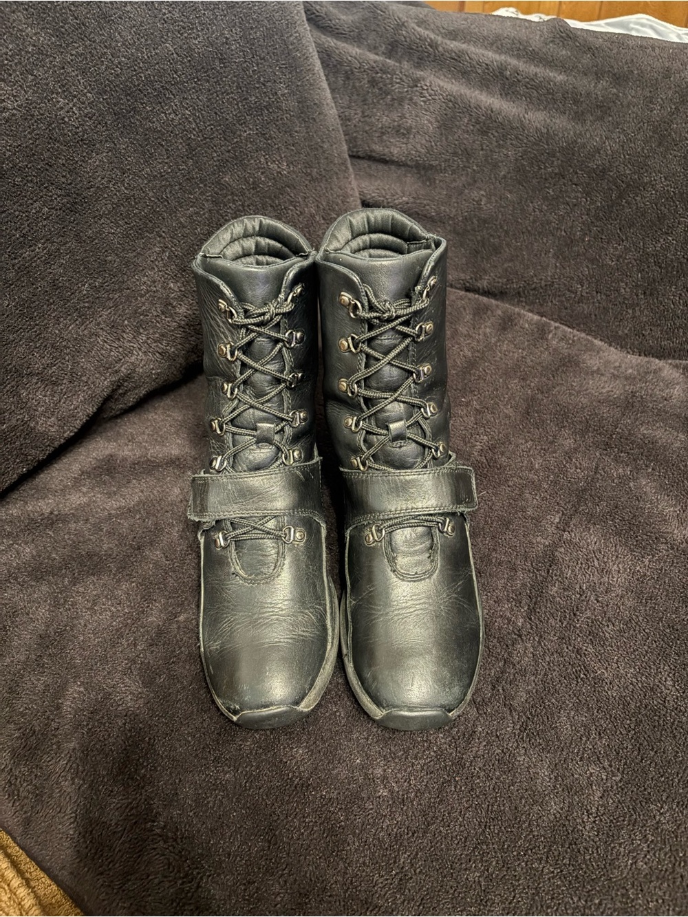 Timberland Lace-Up Wedge black Leather Combat boots with strap womens 8.5M 96347 - Picture 2 of 8